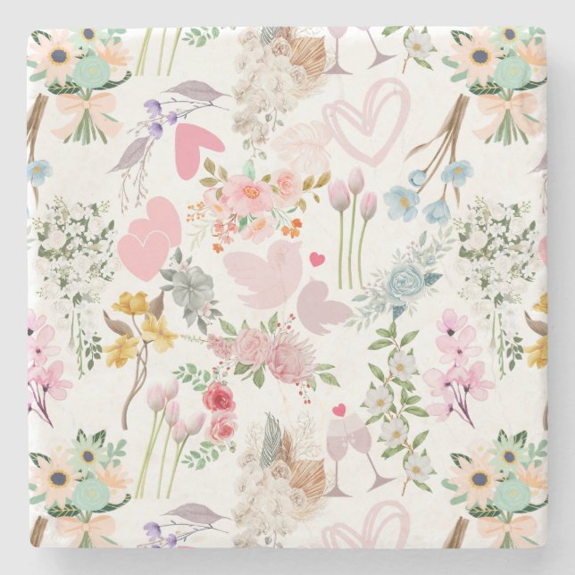 Pastel Bröllop prydnadsföremål mönster 02 Stenunderlägg (Framsidan)