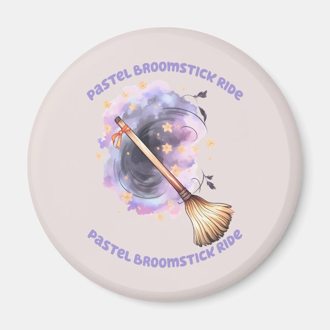 Pastel Broomstick Ride Magnet (Framsidan)