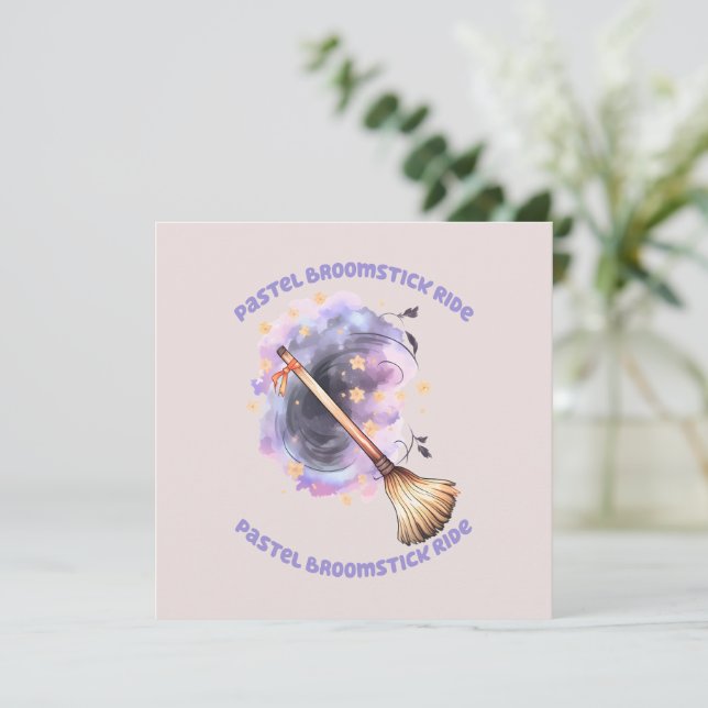 Pastel Broomstick Ride - Whimsical Witch Broom (Stående Fram)
