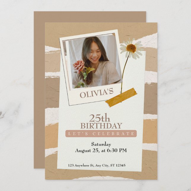 Pastel Brown Aesthetic Birthday Inbjudningar (Fram/baksida)