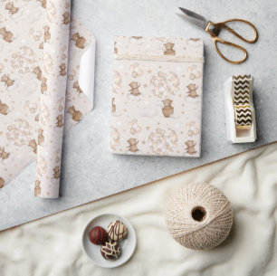 Pastel Brown Nalle Luftballong Cloud Star Presentpapper