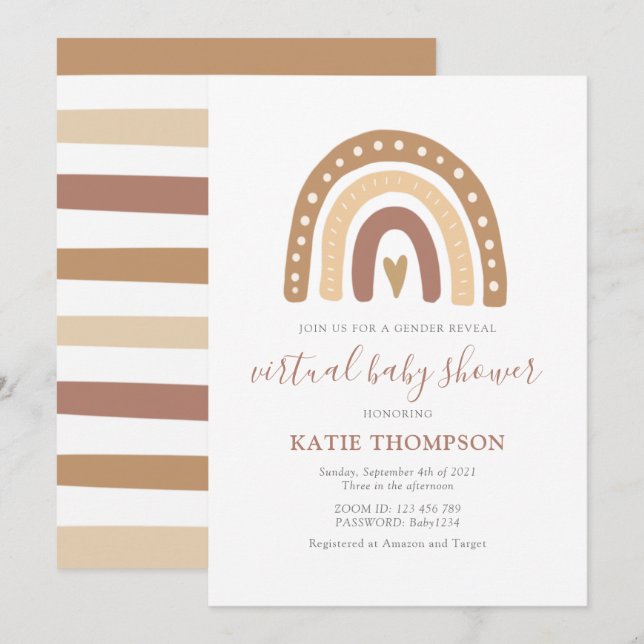 Pastel Brown Rainbow Gender Reveal Baby Shower Inbjudningar (Fram/baksida)
