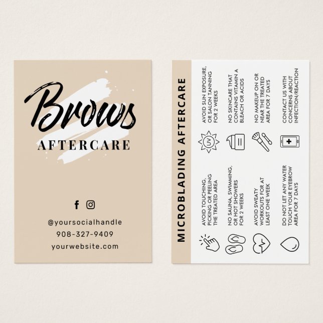Pastel Brows Aftercare PMU Brow Instructions Card Visitkort (Framsida & baksida)