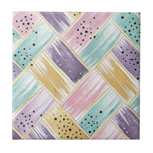Pastel Brushstroke & Guld Crisscross Abstrakt Kakelplatta
