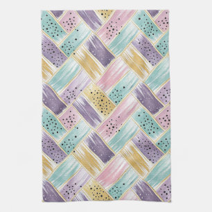 Pastel Brushstroke & Guld Crisscross Abstrakt Kökshandduk
