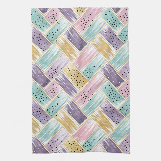 Pastel Brushstroke & Guld Crisscross Abstrakt Kökshandduk (Vertikal)