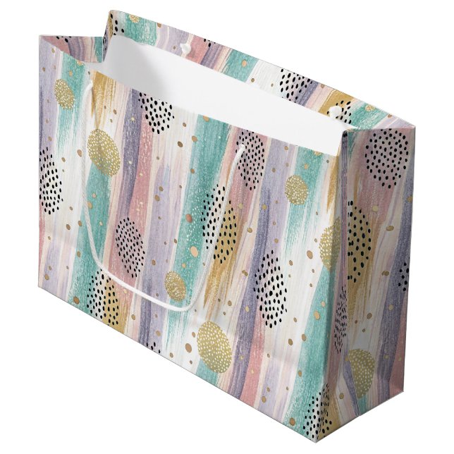 Pastel Brushstroke & Guld Geometric Abstrakt (Framsidan Vinklad)