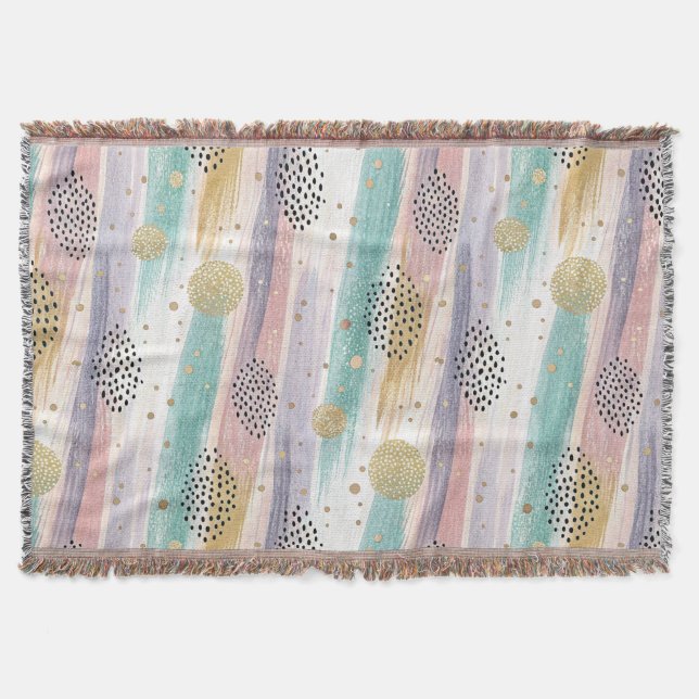 Pastel Brushstroke & Guld Geometric Abstrakt Filt (Framsidan)