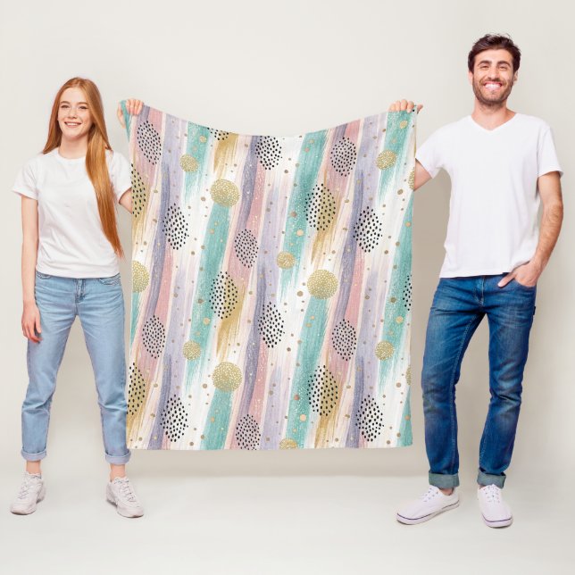 Pastel Brushstroke & Guld Geometric Abstrakt Fleecefilt (På plats)