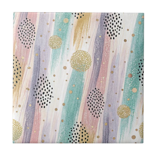 Pastel Brushstroke & Guld Geometric Abstrakt Kakelplatta (Framsidan)