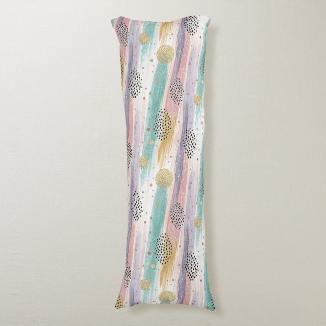 Pastel Brushstroke & Guld Geometric Abstrakt Kroppskudde (Framsidan Vertikal)