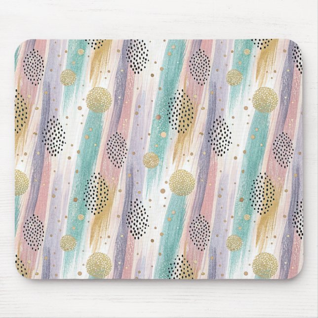 Pastel Brushstroke & Guld Geometric Abstrakt Musmatta (Framsidan)