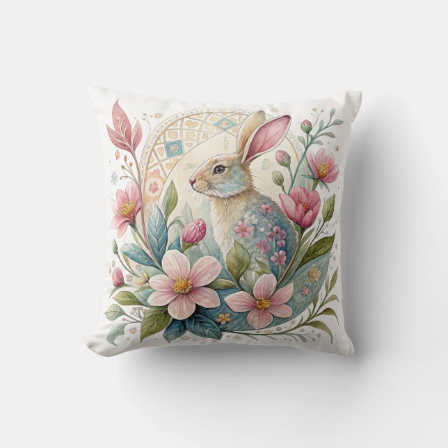 Pastel Bunny med blommor Kudde (Framsida)