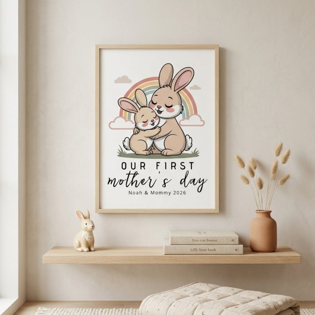 Pastel Bunny Mom Baby First Mothers Day Calm Love Poster (Skapare uppladdad)