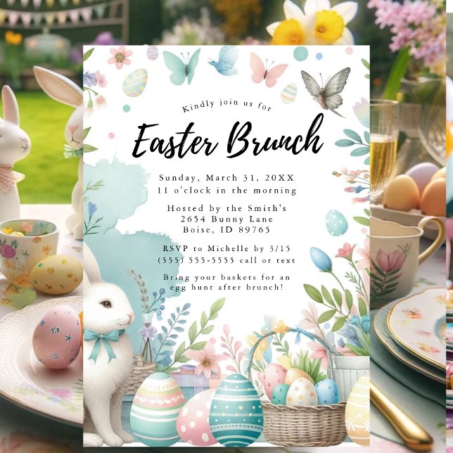 Pastel Bunny Påsk Brunch och Egg Hunt Inbjudningar (Easter Brunch and Egg Hunt Invitation)