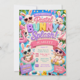 Pastel Bunny Splash Födelsedag - Poolparty Inbjudningar