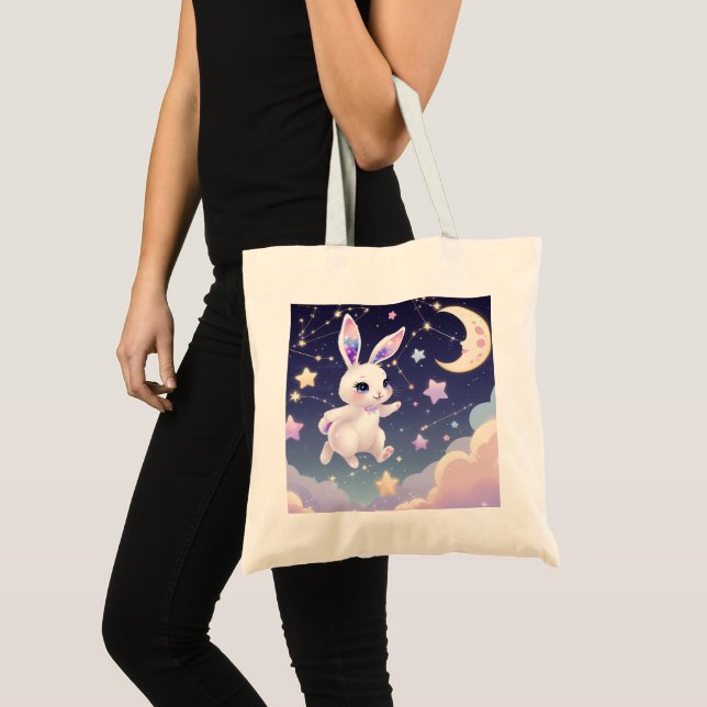 Pastel Bunny Tote Bag – Celestial Kawaii Rabbit Tygkasse (Framsida (produkt))