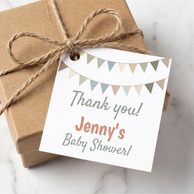 Pastel buntar babydusch tack. gåvor etiketter (Pastel bunting baby shower thank you favor tags.)