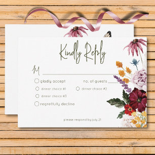 Pastel & Burgundy Bloom Modern Blommigt, tre midda OSA Kort