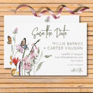 Pastel & Burgundy Blooms Blommigt Modern Bröllop Spara Datumet