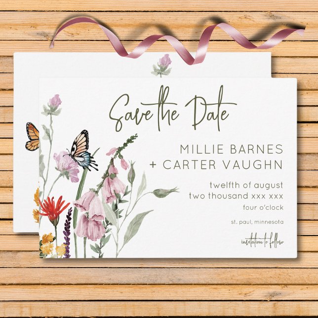 Pastel & Burgundy Blooms Blommigt Modern Bröllop Spara Datumet (Pastel & Burgundy Blooms Floral Modern Wedding Save The Date)