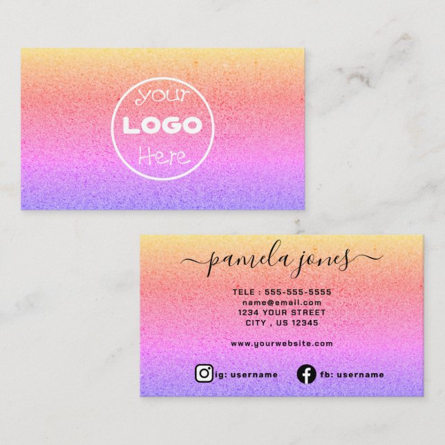 Pastel Business Card-mall, Holografisk Unicorn Visitkort (Fram/baksida)