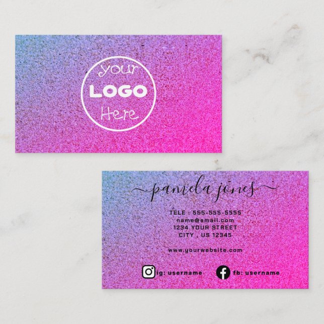 Pastel Business Card-mall, Holografisk Unicorn Visitkort (Fram/baksida)