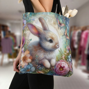Pastel Butterflies Cute Bunny Blommigt Garden Tygkasse
