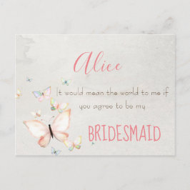 Pastel Butterflies kommer du bli min bridesmaid Inbjudan Vykort