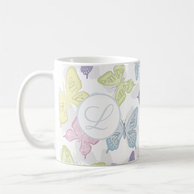 Pastel Butterflies Mönster 11 oz Classic Mugg (Vänster)