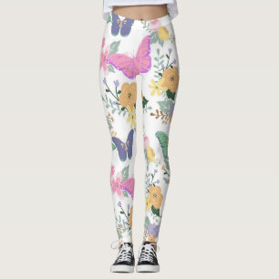 Pastel Butterflies och blommor Leggings