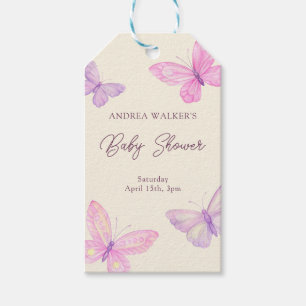 Pastel Butterflies Rosa Lila Baby Shower Presentetikett