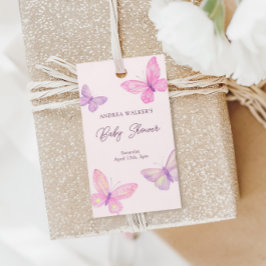 Pastel Butterflies Rosa Lila Baby Shower Presentetikett