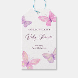 Pastel Butterflies Rosa Lila Baby Shower Presentetikett