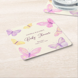 Pastel Butterflies Rosa Lila Baby Shower Underlägg Papper Kvadrat