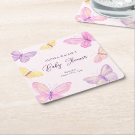 Pastel Butterflies Rosa Lila Baby Shower Underlägg Papper Kvadrat