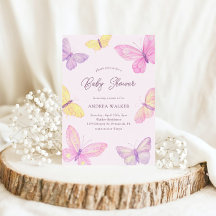 Pastel Butterflies Rosa Lila Elegant Baby Shower
