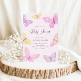 Pastel Butterflies Rosa Lila Elegant Baby Shower Inbjudningar