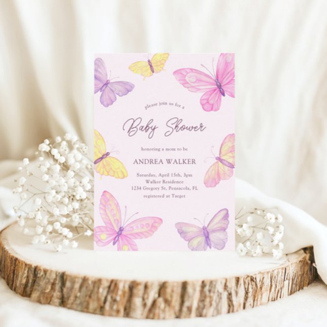 Pastel Butterflies Rosa Lila Elegant Baby Shower Inbjudningar (Skapare uppladdad)