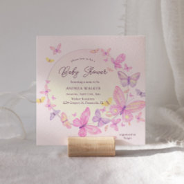 Pastel Butterflies Rosa Lila Elegant Baby Shower Inbjudningar