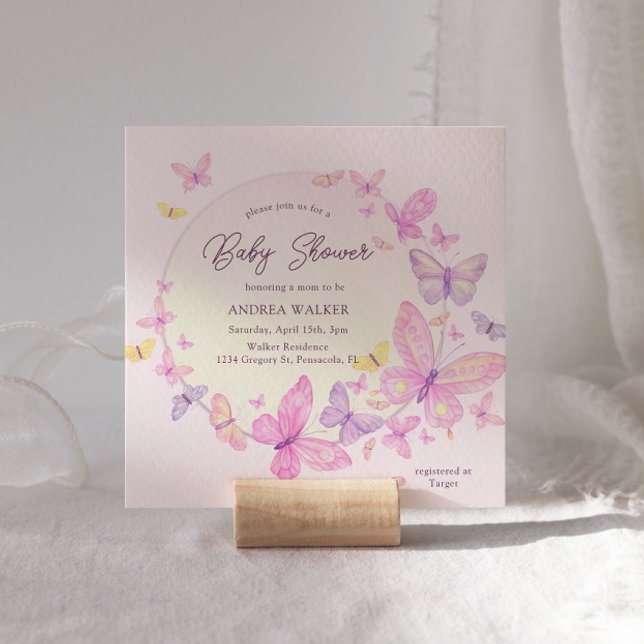 Pastel Butterflies Rosa Lila Elegant Baby Shower Inbjudningar (Skapare uppladdad)