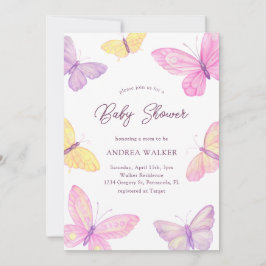 Pastel Butterflies Rosa Lila Elegant Baby Shower Inbjudningar