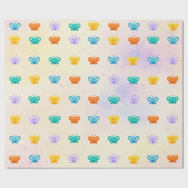 Pastel Butterfly Gift Wrap - Kawaii Wrapping Pappe Presentpapper (Platt)