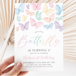 Pastel Butterfly Girl's 1st Birthday Rainbow Party Inbjudningar