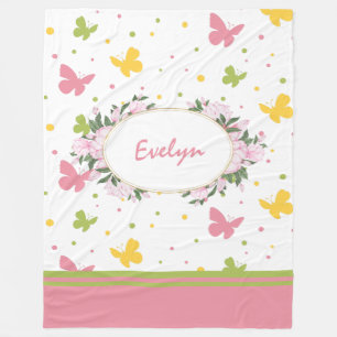 Pastel Butterfly Mönster med Flowers och Namn Fleecefilt