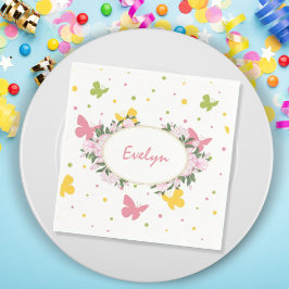 Pastel Butterfly Mönster med Flowers och Namn Pappersservett