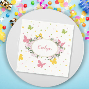 Pastel Butterfly Mönster med Flowers och Namn Pappersservett