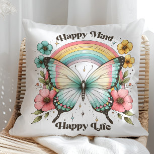 Pastel Butterfly Rainbow ’Lycklig Mind Lycklig Lif Kudde