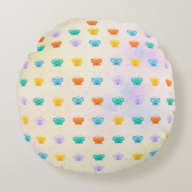 Pastel Butterfly Rund Kudde (Framsidan)