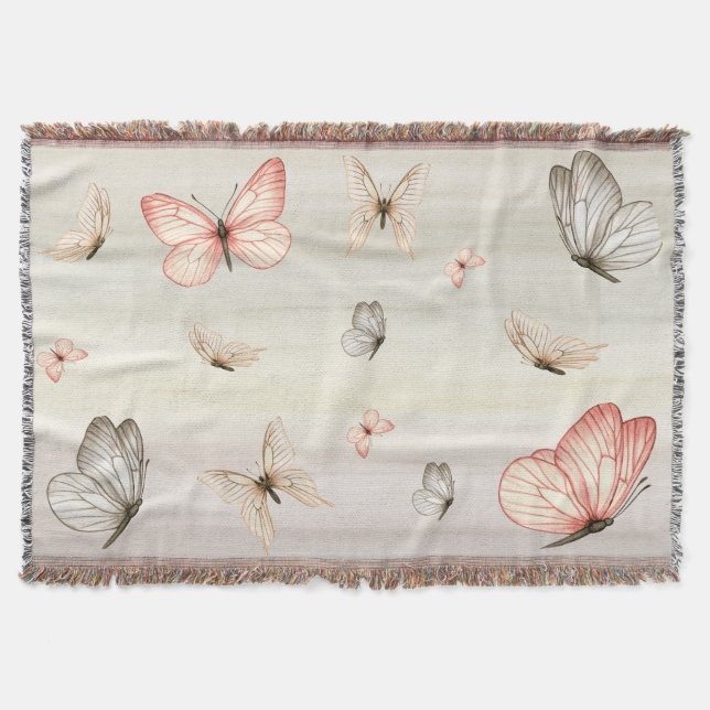 Pastel Butterfly Whimsical Boho Throw Blanket Filt (Framsidan)